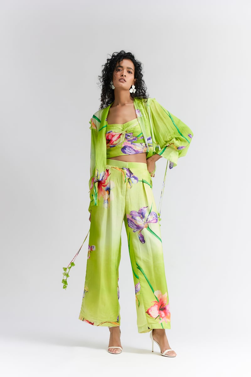 Green Floral Printed Pants