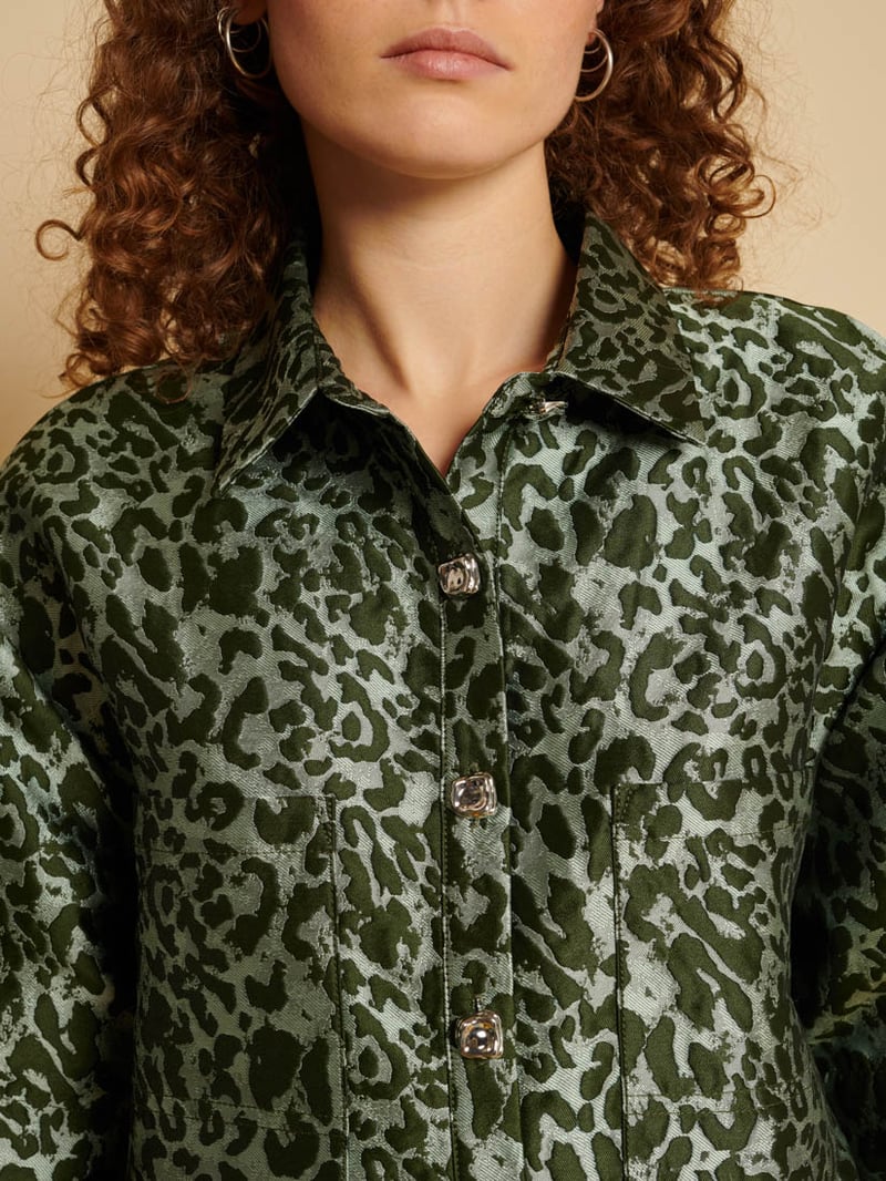 Green Animal Print Boxy Button-Down Shirt