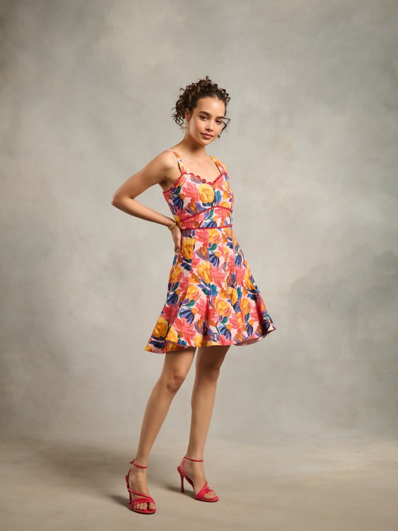Red Tropical Print Fit and Flare Mini Dress