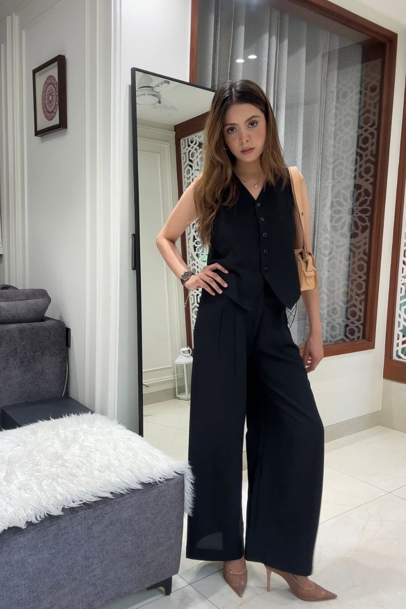 Black Waistcoat and Wide-Leg Pants Co-ord Set