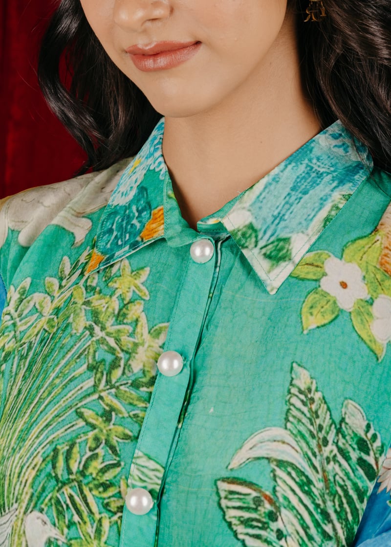 Printed Natural Crepe Shirt and Pants Co-ord Set