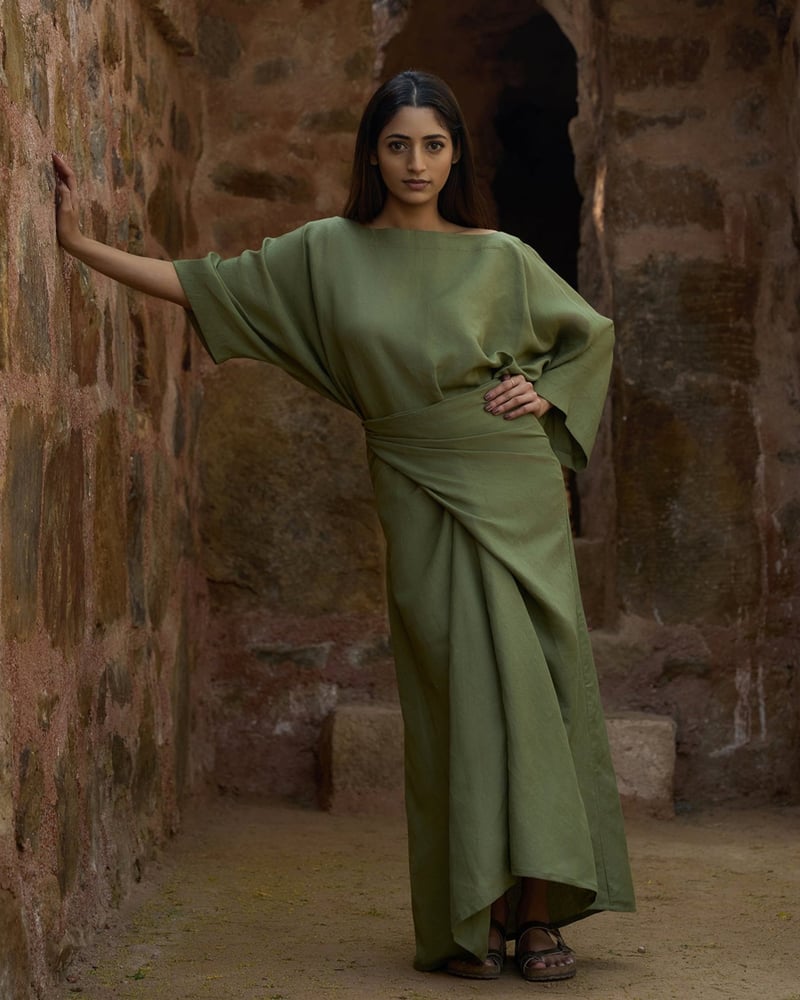 Olive Green Swing Top and Wrap Maxi Skirt Co-ord Set