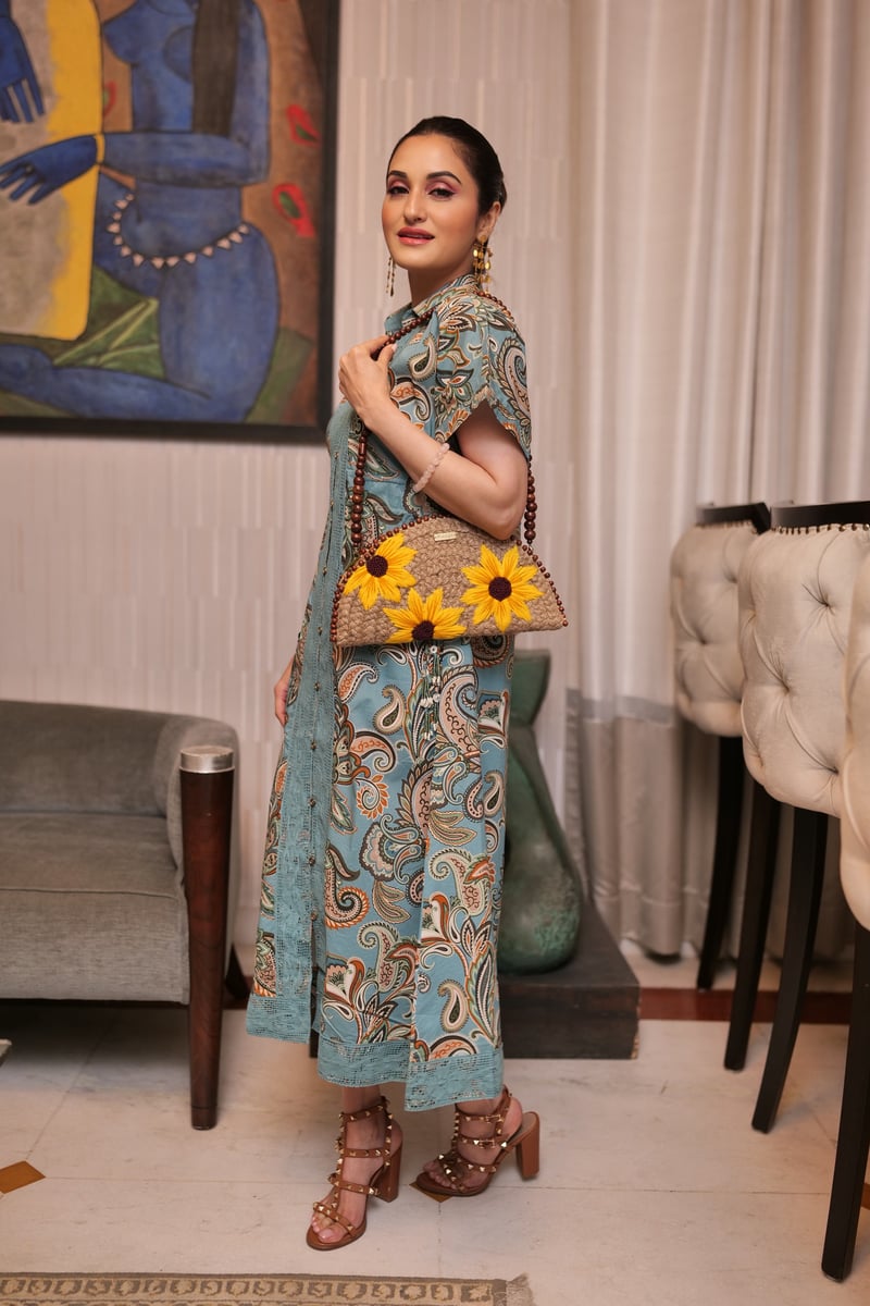 Blue Paisley Print Midi Shirt Dress with Waist Ties