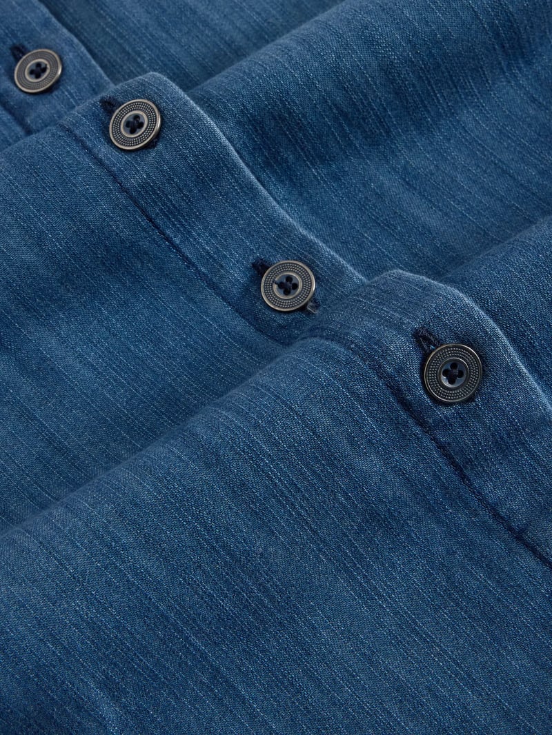 Mid Denim Button-Through A-Line Midi Skirt with Pockets