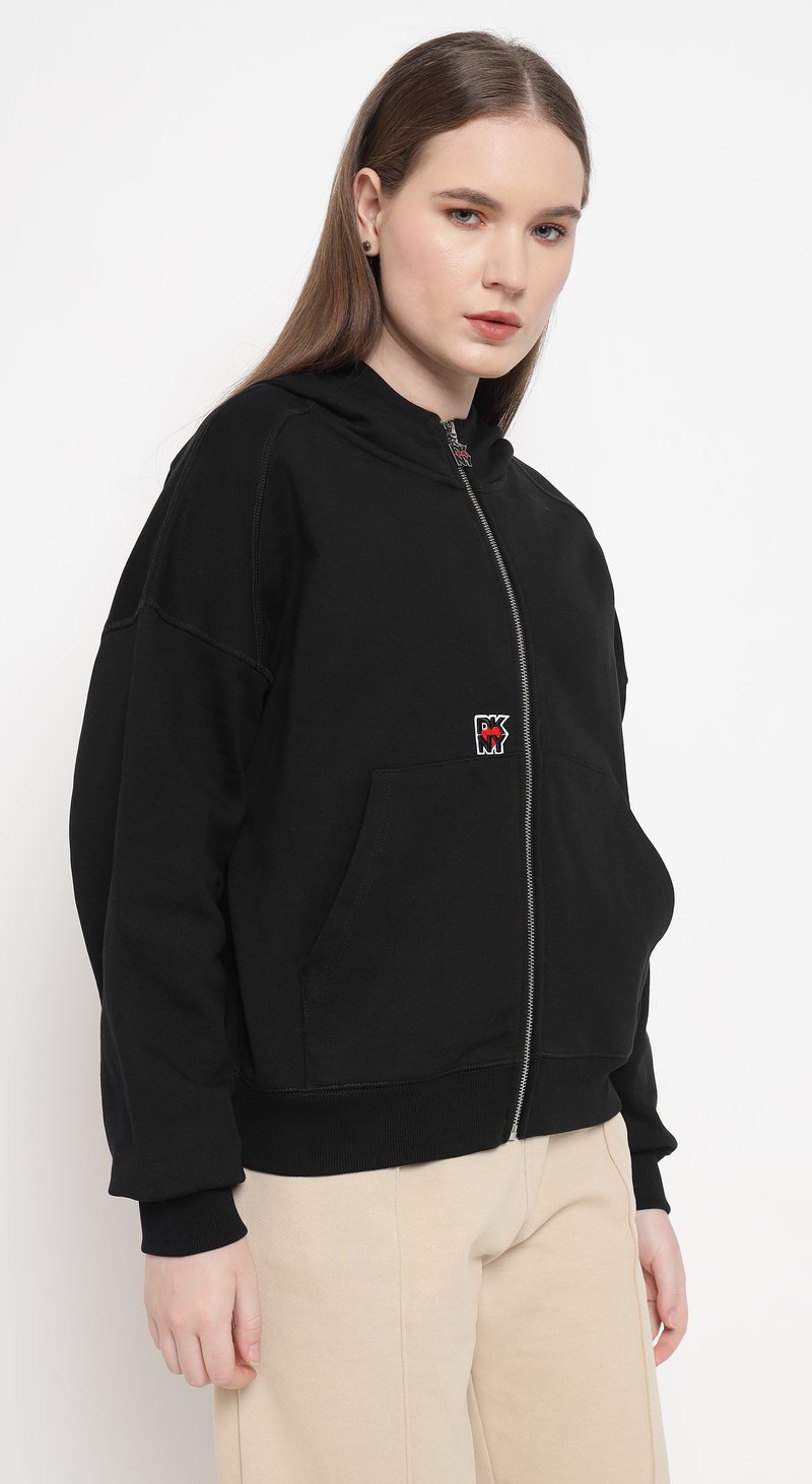 Black Zip-Up Cotton Terry Hoodie