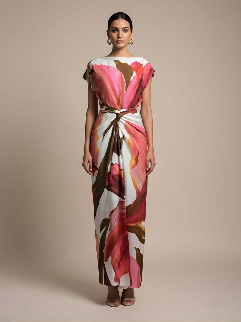 Multicolor Floral Wrap Tie Maxi Co-ord Set