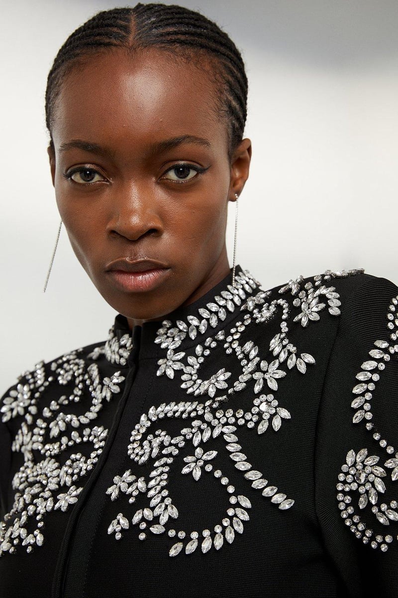 Black Cropped Crystal-Embellished Zip Jacket