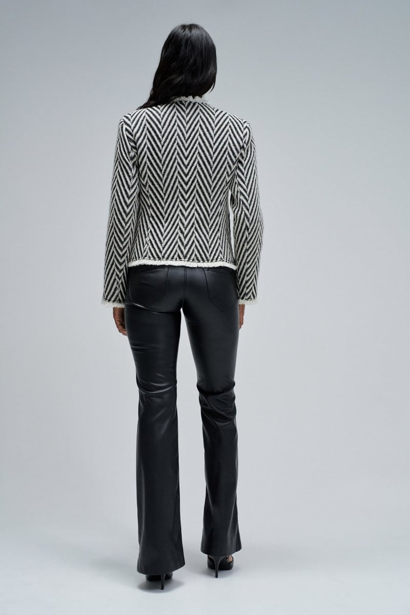 Black and Off-White Chevron Fringe-Trim Cropped Jacket