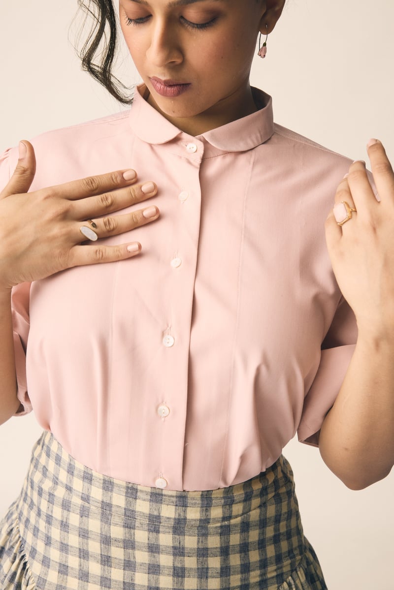Dusky Pink Cotton Poplin Peter Pan Collar Shirt