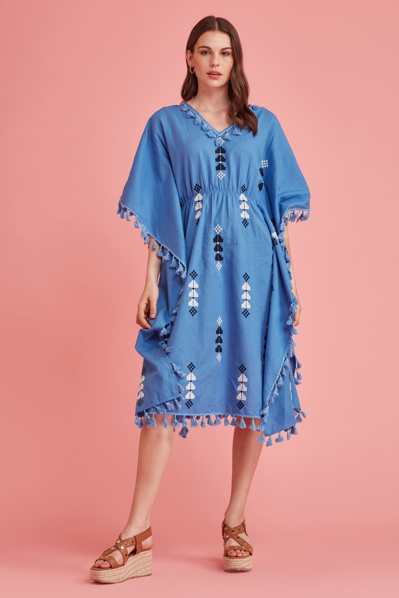 Embroidered Tassel Trimmed Kaftan