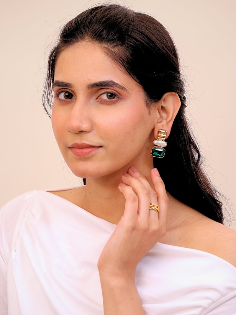 Mrinal Brass Earrings for Women 18K Gold Plated