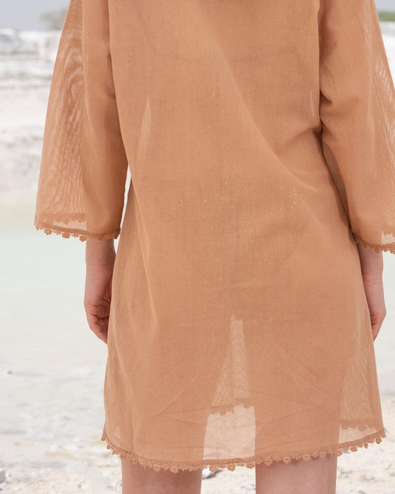 Golden Sheer Cotton Net Kaftan Kurta Cover-up