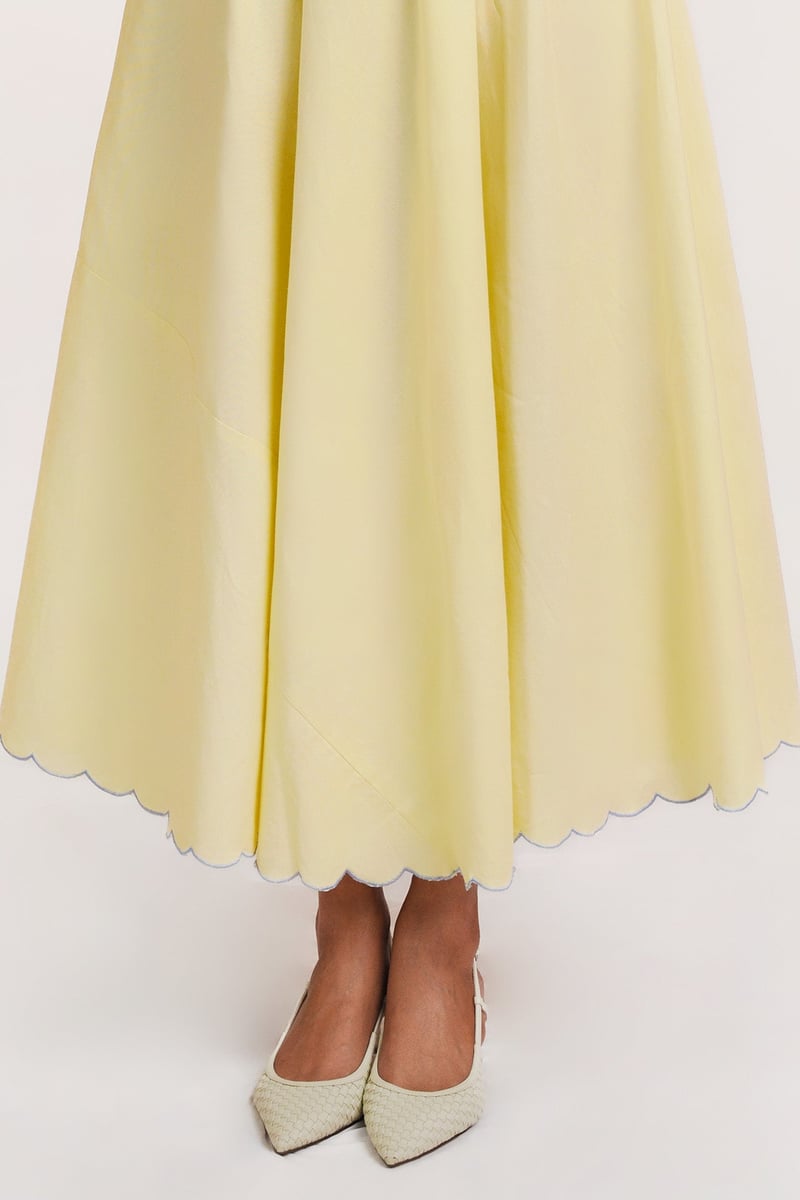 Yellow and Blue Floral Mesh Bodice Maxi Dress Set