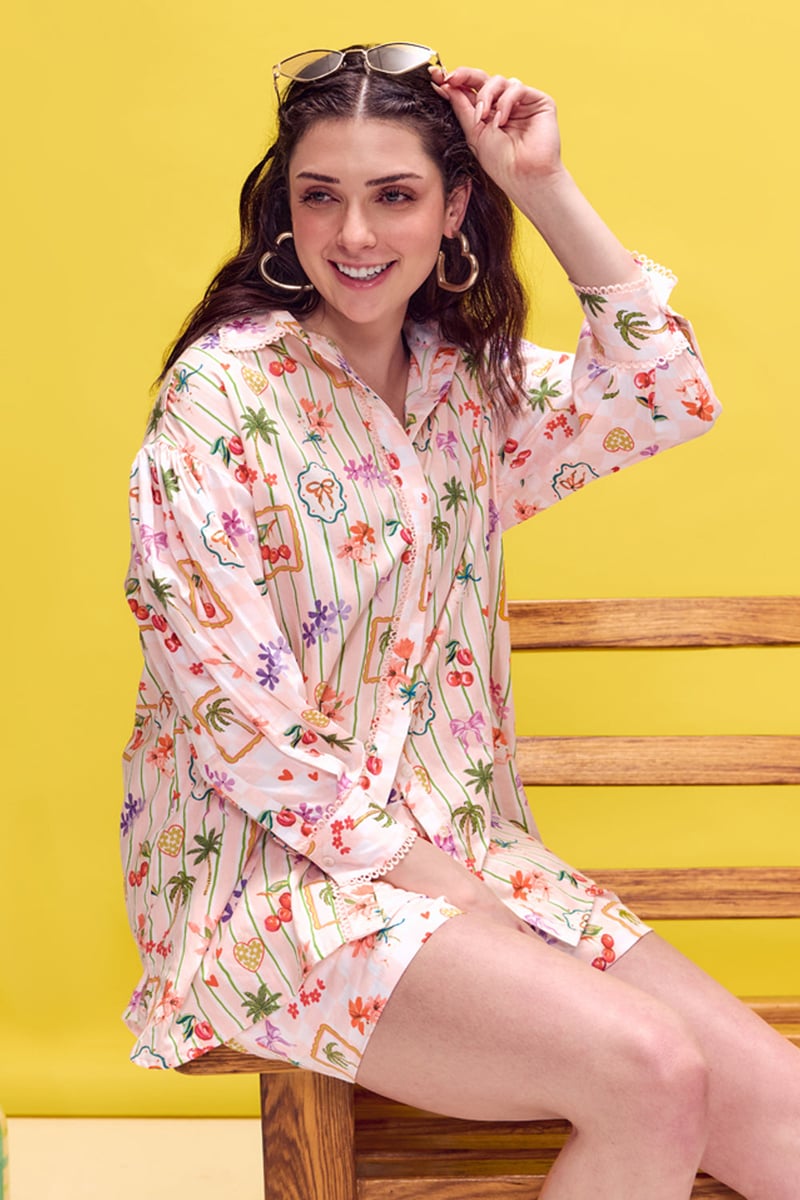 Multicolor Printed Cotton Poplin Shirt and Shorts Co-ord Set