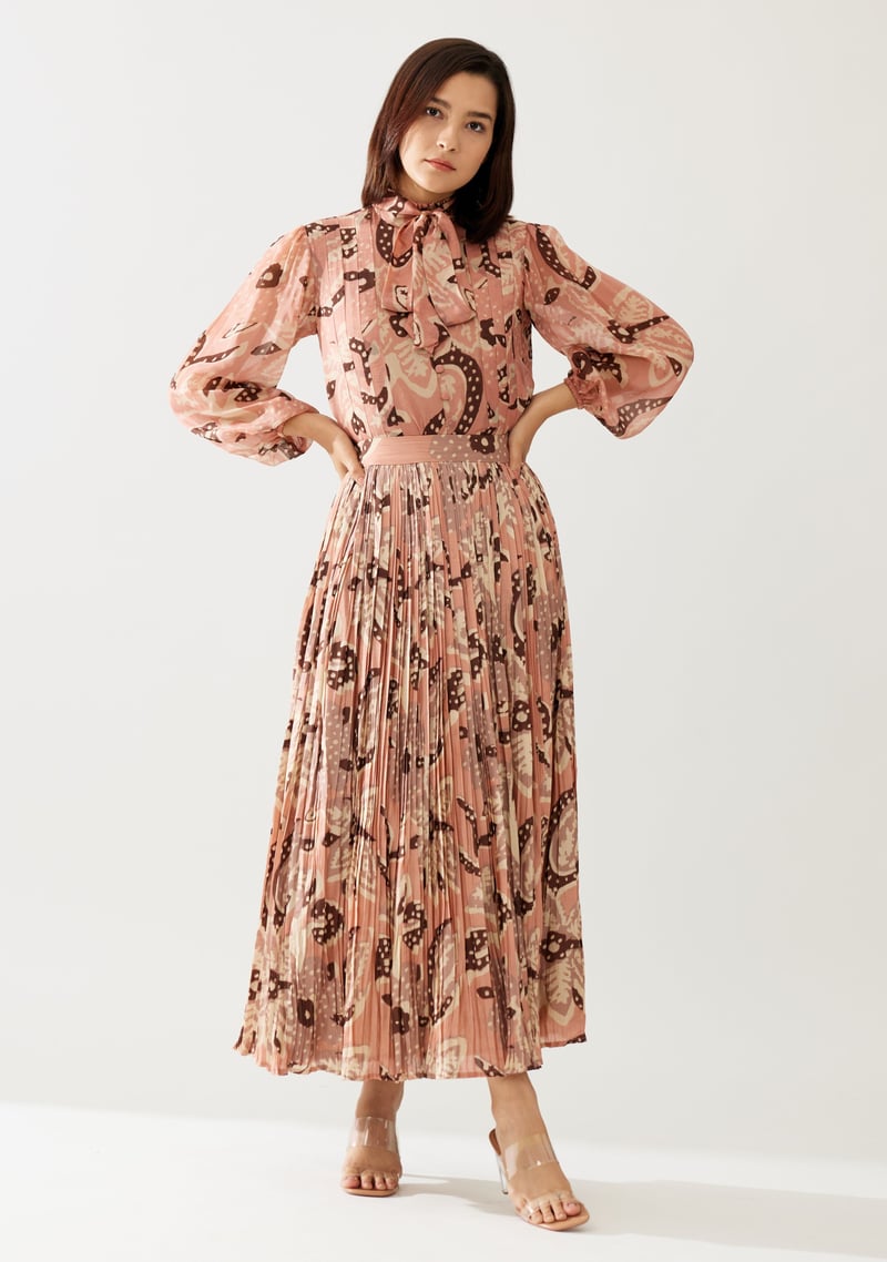 Peach And Cream Floral Crinkled Skirt