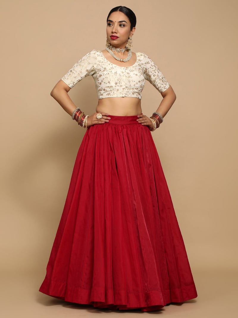Cream and Gold Embroidered Round Neck Saree Blouse