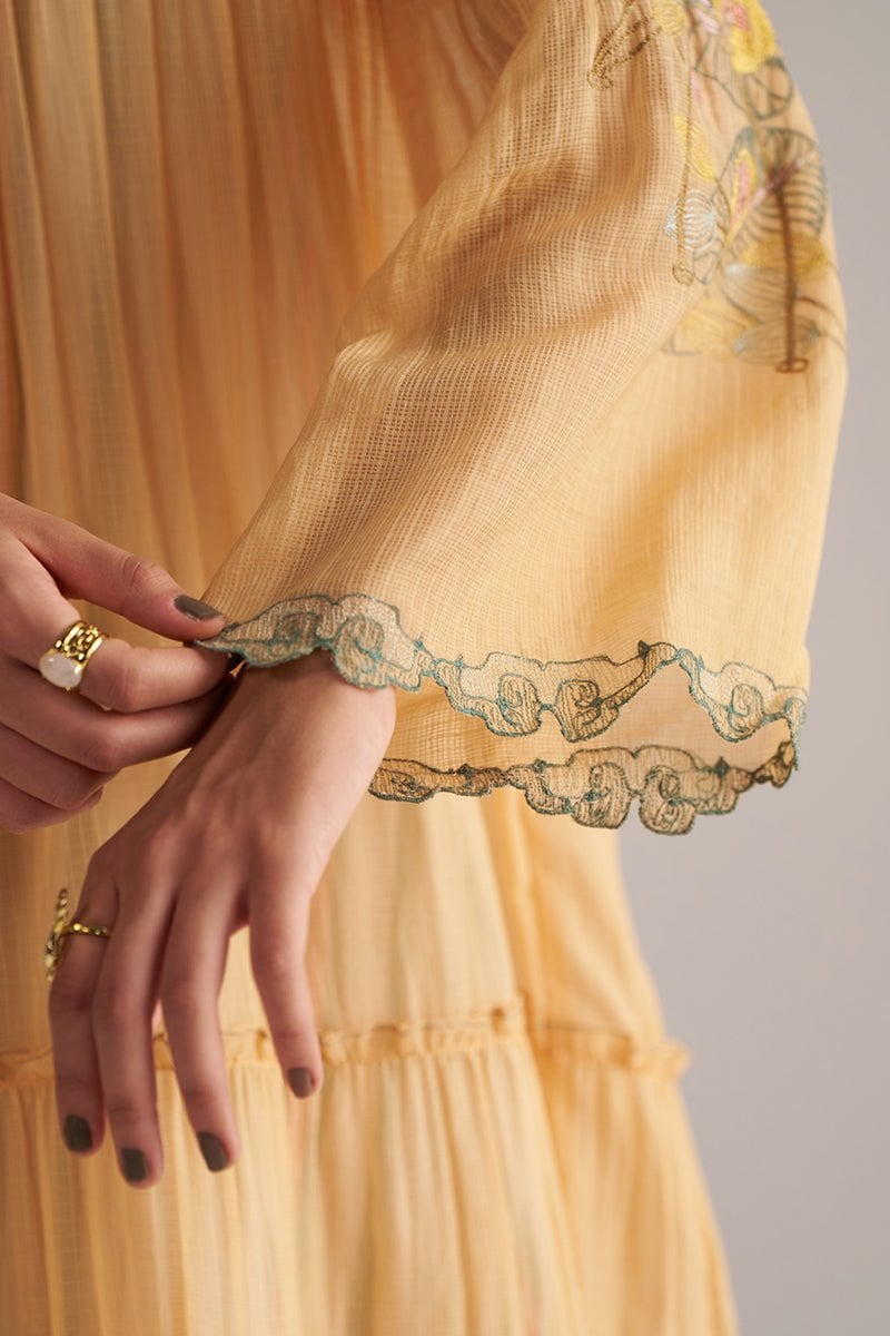 Apricot Cream Kota Silk Tiered Kurta Co-ord Set