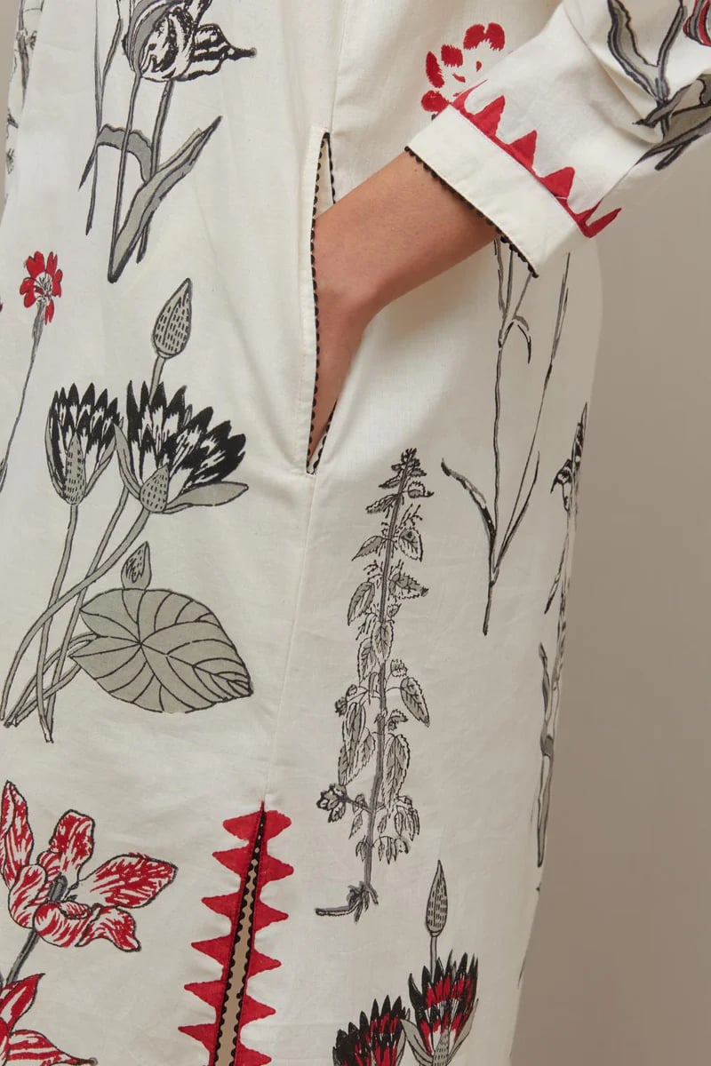 Off-White Floral Printed Straight Cotton Kurta Set with Dupatta