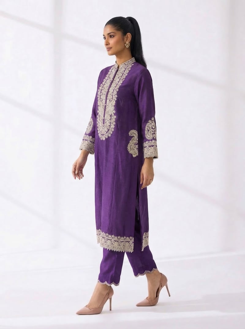 Aadirah - Embroidered Kurta Set With Side Pockets
