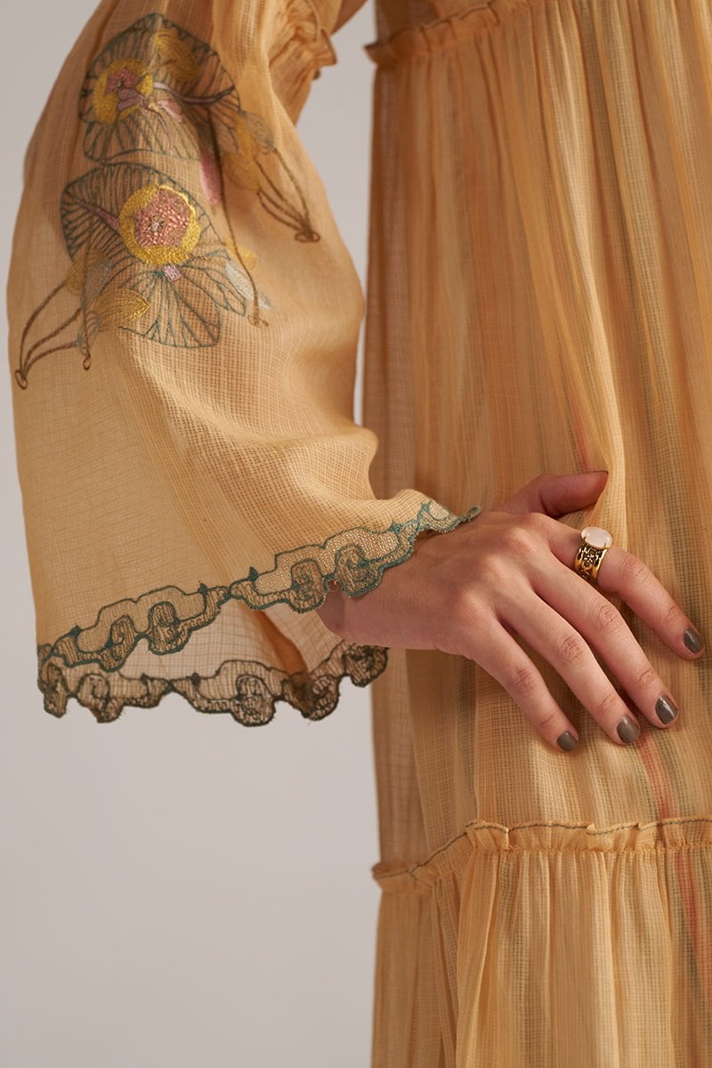 Apricot Cream Kota Silk Tiered Kurta Co-ord Set