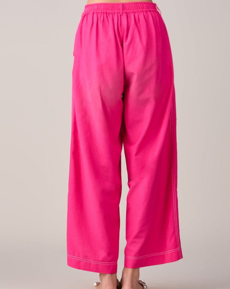 Pink Wide-Leg Embroidered Trousers