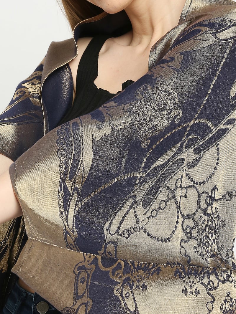 Navy Blue Metallic Brocade Cocoon Shrug