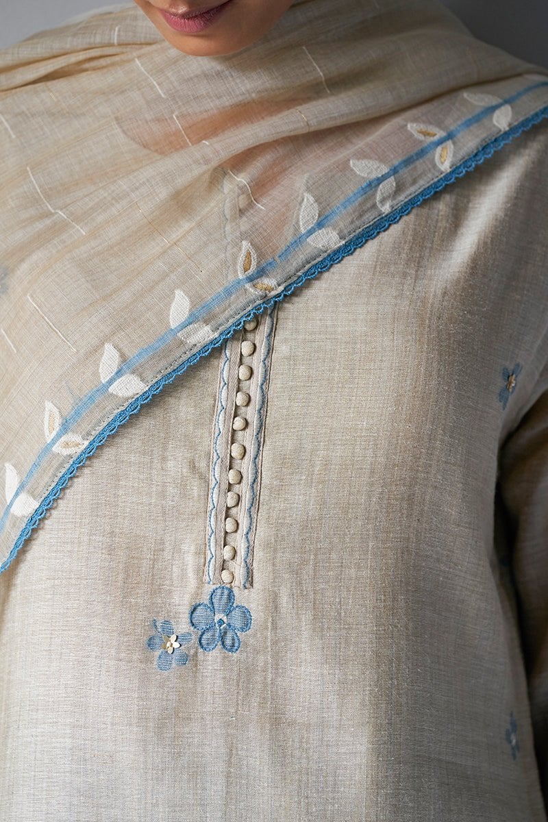 Beige and Light Blue Straight Kurta Suit Set with Dupatta