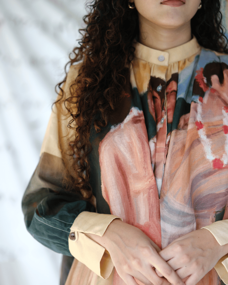 Beige Abstract Print Mini Shirt Dress