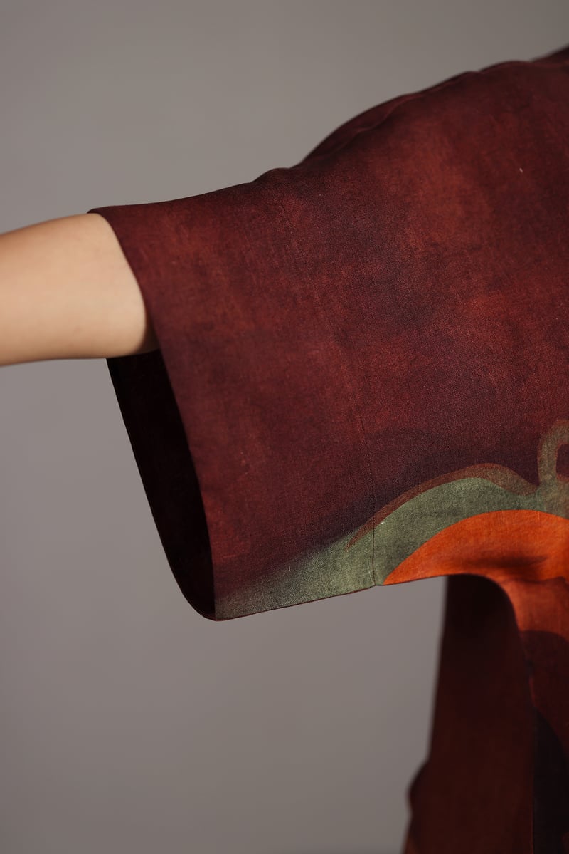 Ochre Abstract Printed Linen Maxi Dress