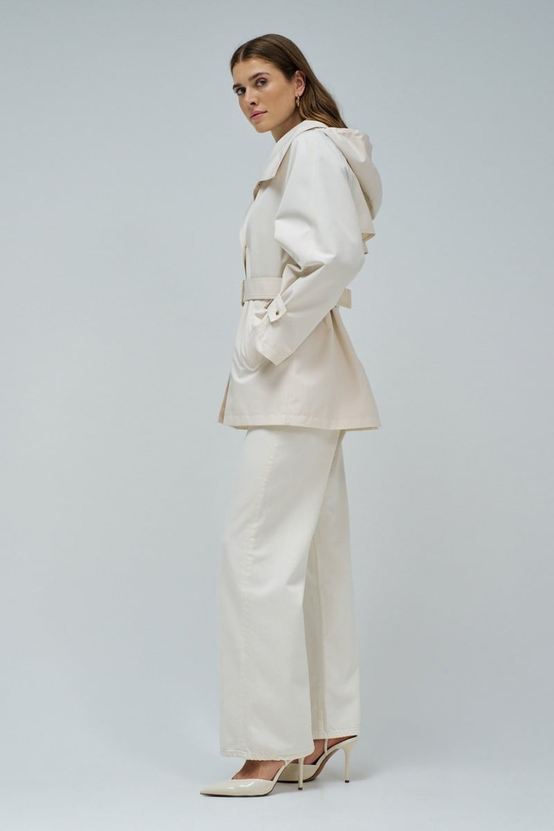 Beige Hooded Belted Trench Coat