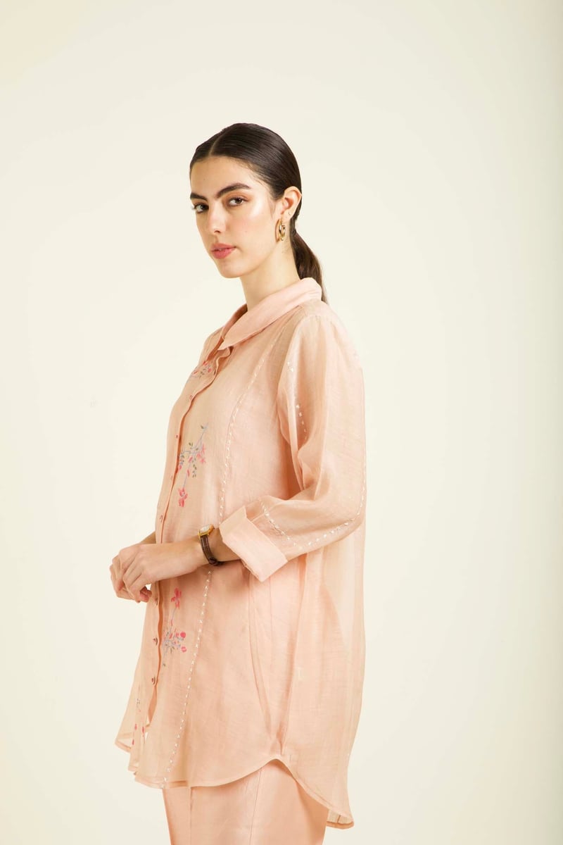 Old Rose Chanderi Shirt and Straight Pants Co-ord Set