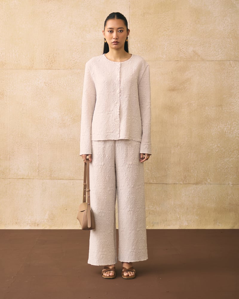 Ivory Textured Button-Front Co-ord Set