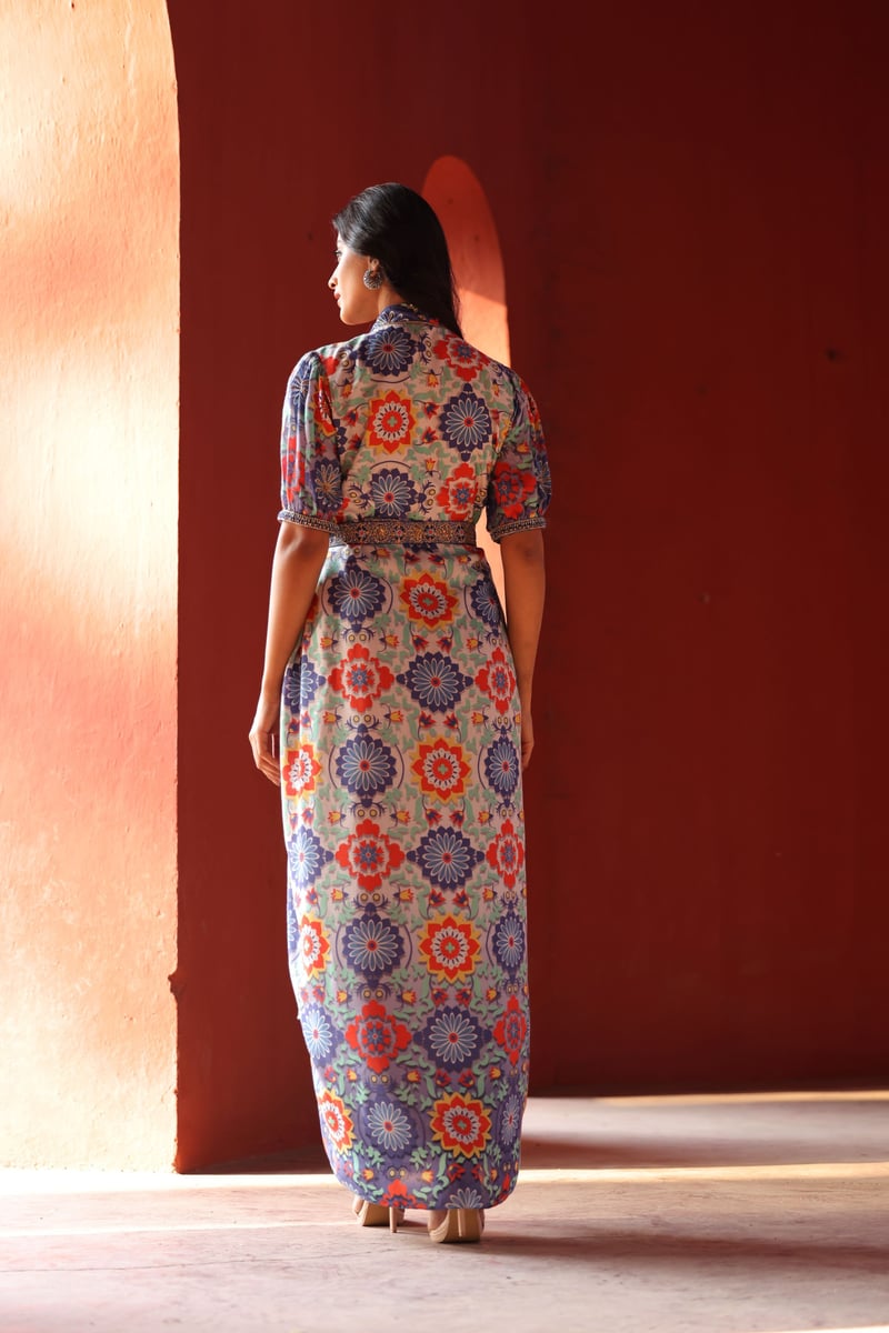 Golden Zari Dress One Piece White
