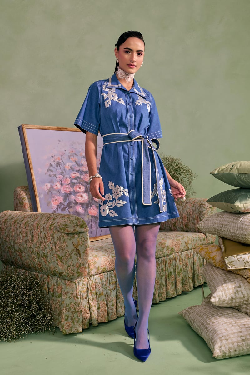 Azure Bloom Patch Dress