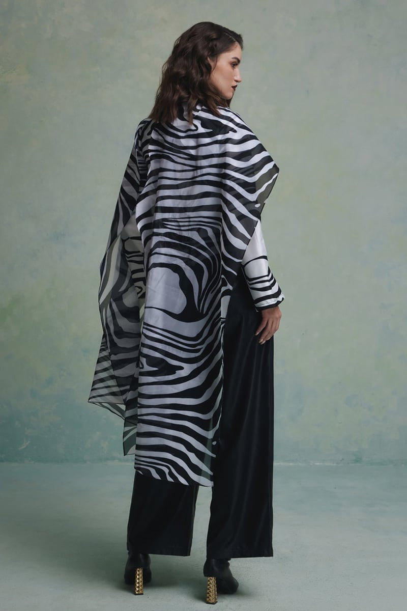 Black/White Zebra Print Top with Draped Cape