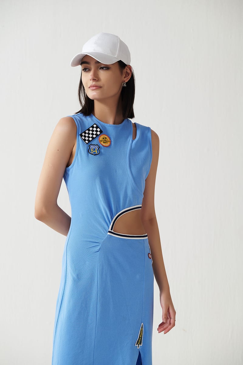 Sky Blue Sleeveless Keyhole Cut-Out Midi Dress