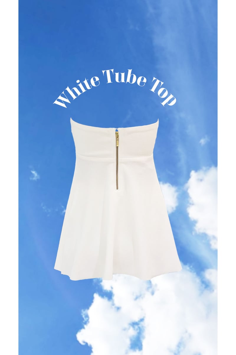 White Strapless Asymmetric Flared Tube Top