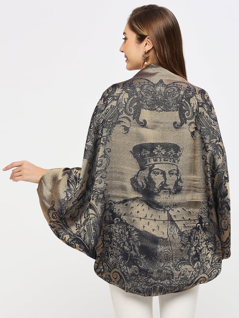 Navy Gold Metallic Brocade Cocoon Shrug — Cloth Haus