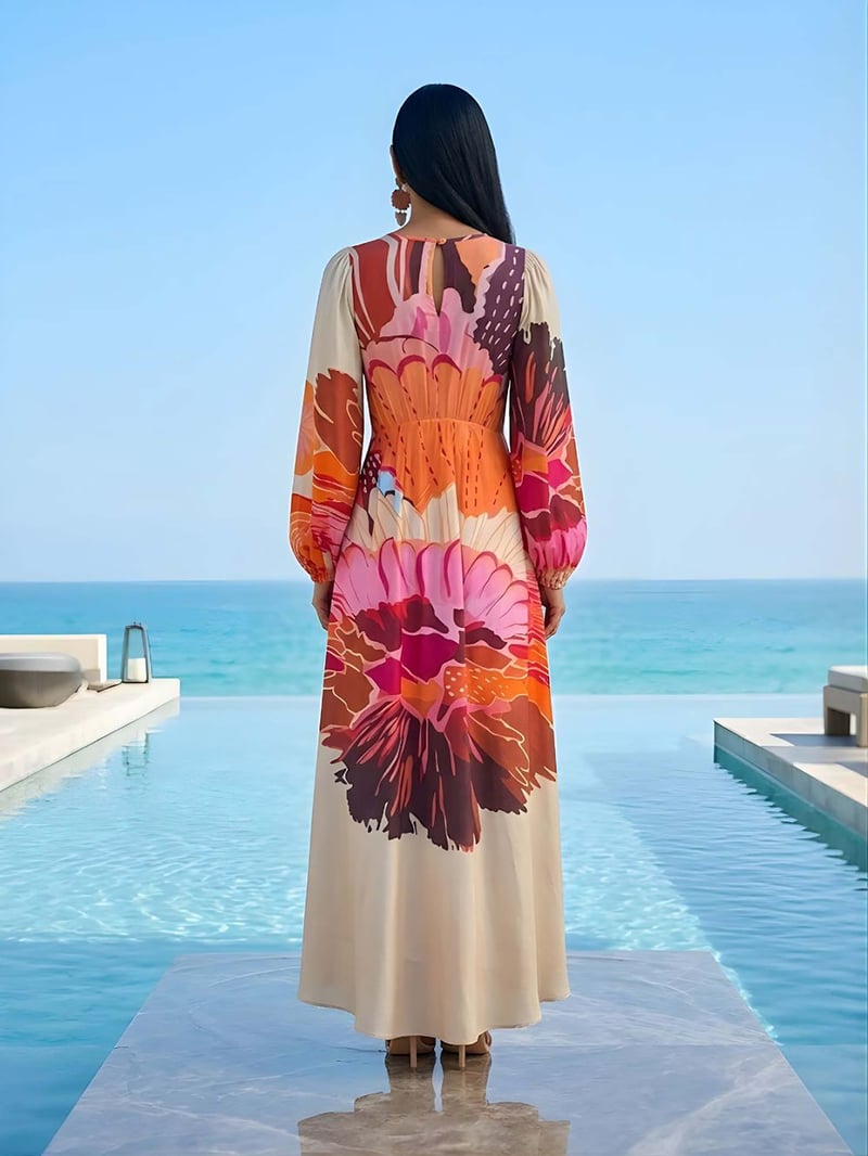 Multicolor Floral Printed Bemberg Silk Midi Dress