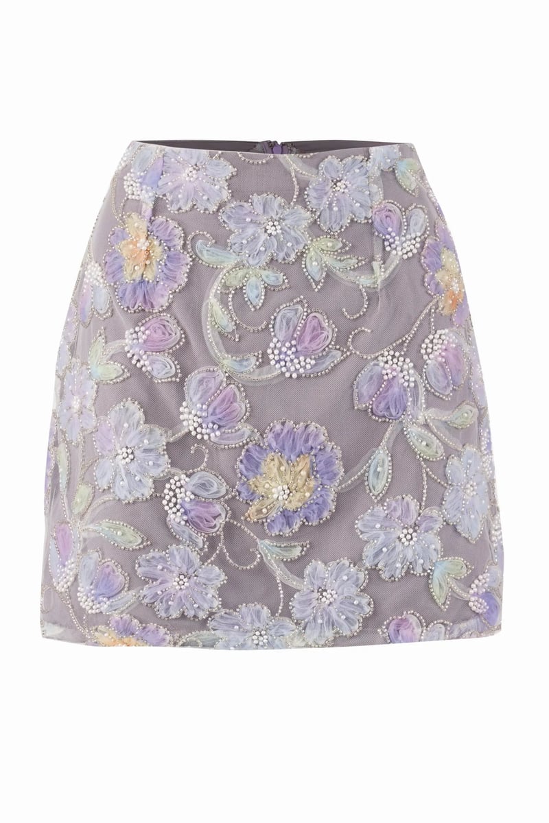 Peri Pastel Floral Beaded High-Waist Mini Skirt