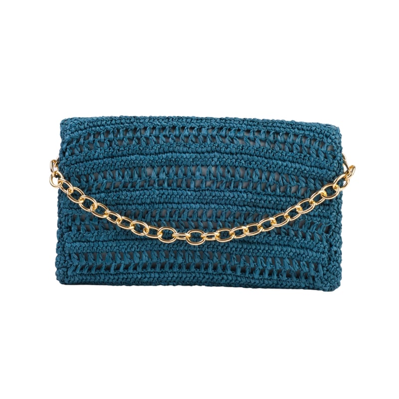 Jena Slim Raffia Clutch With Gold Emblem