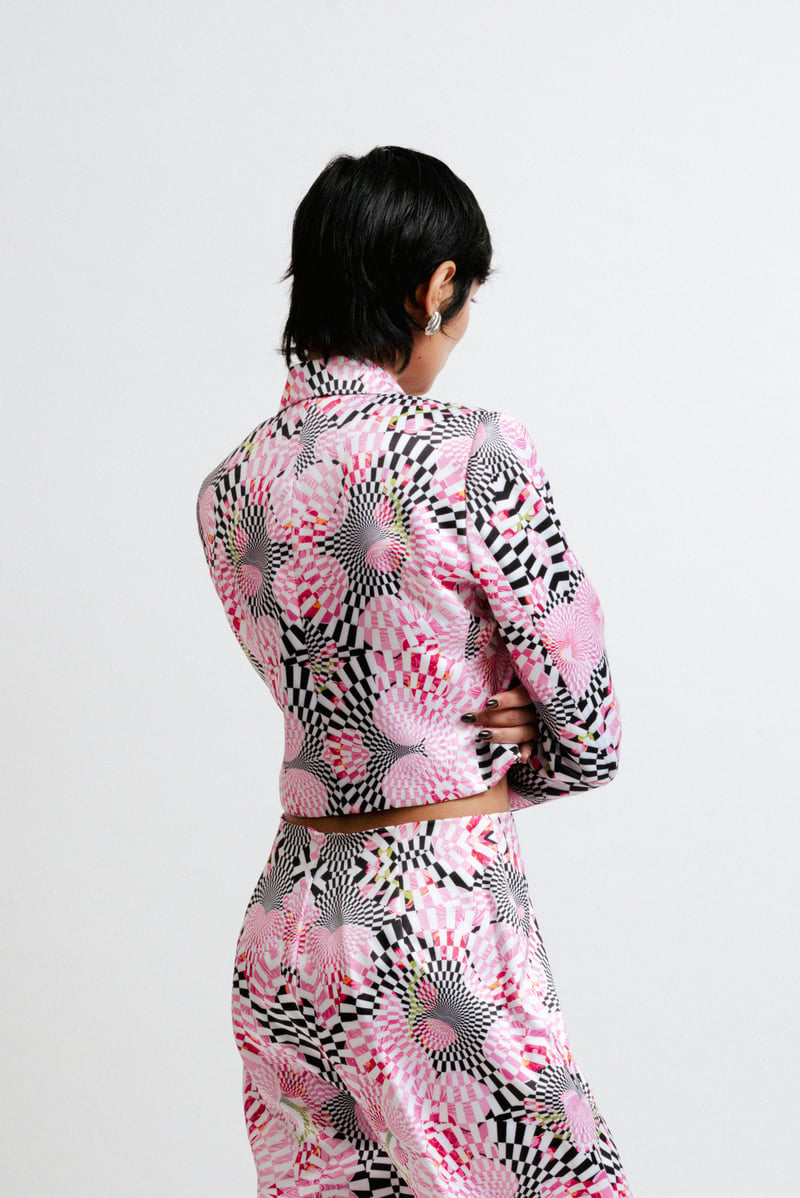 Multicolor Digital Print Cropped Tailored Jacket