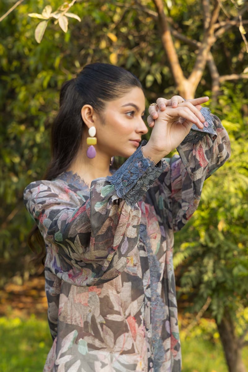 Black Rose Printed Georgette Silk Shirt