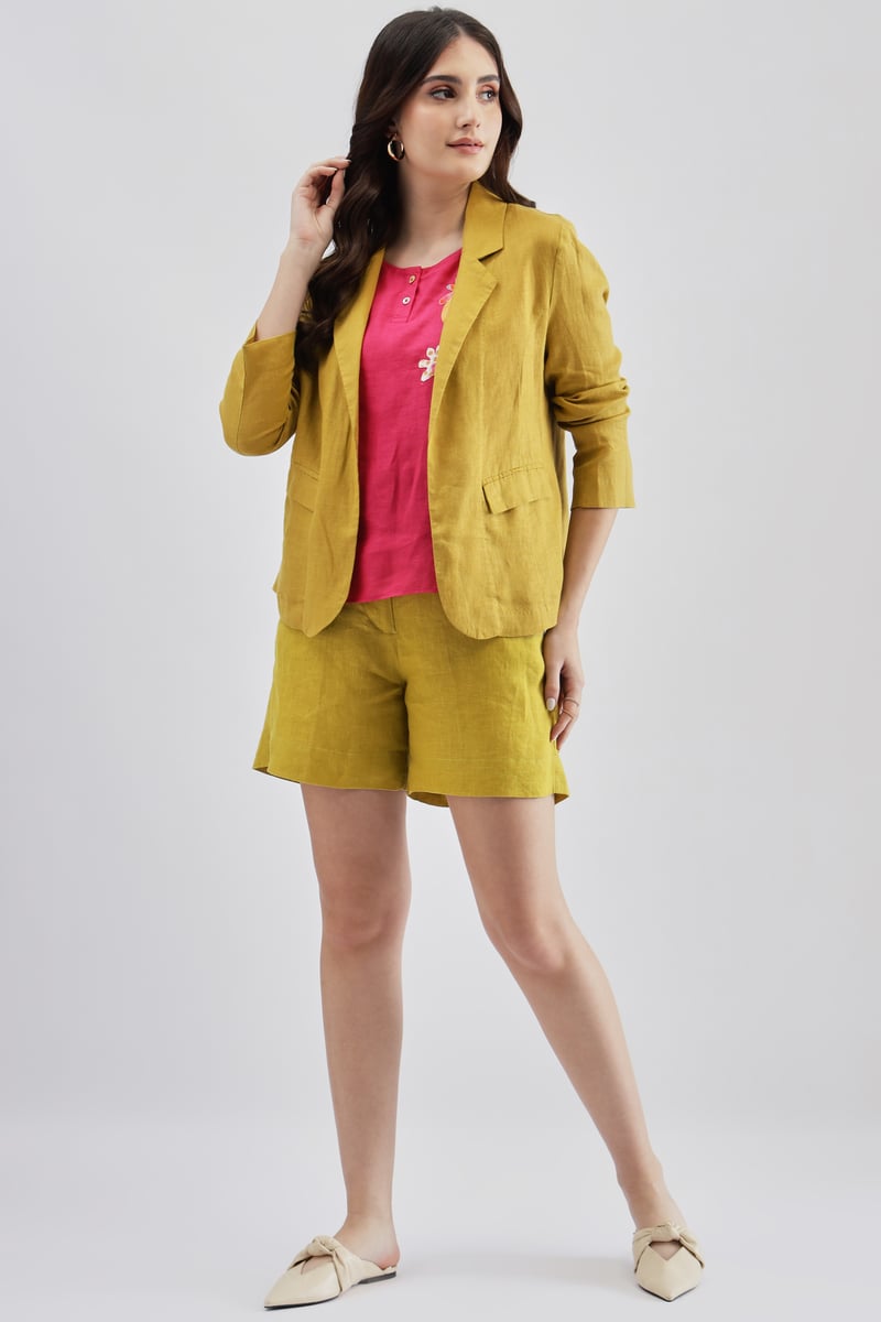 Lime Linen Tailored Open-Front Blazer