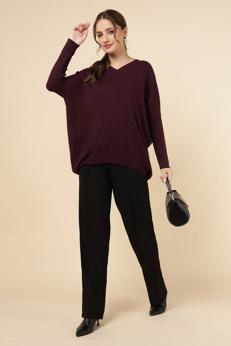 Bordo V-Neck Longline Relaxed Fit Sweater
