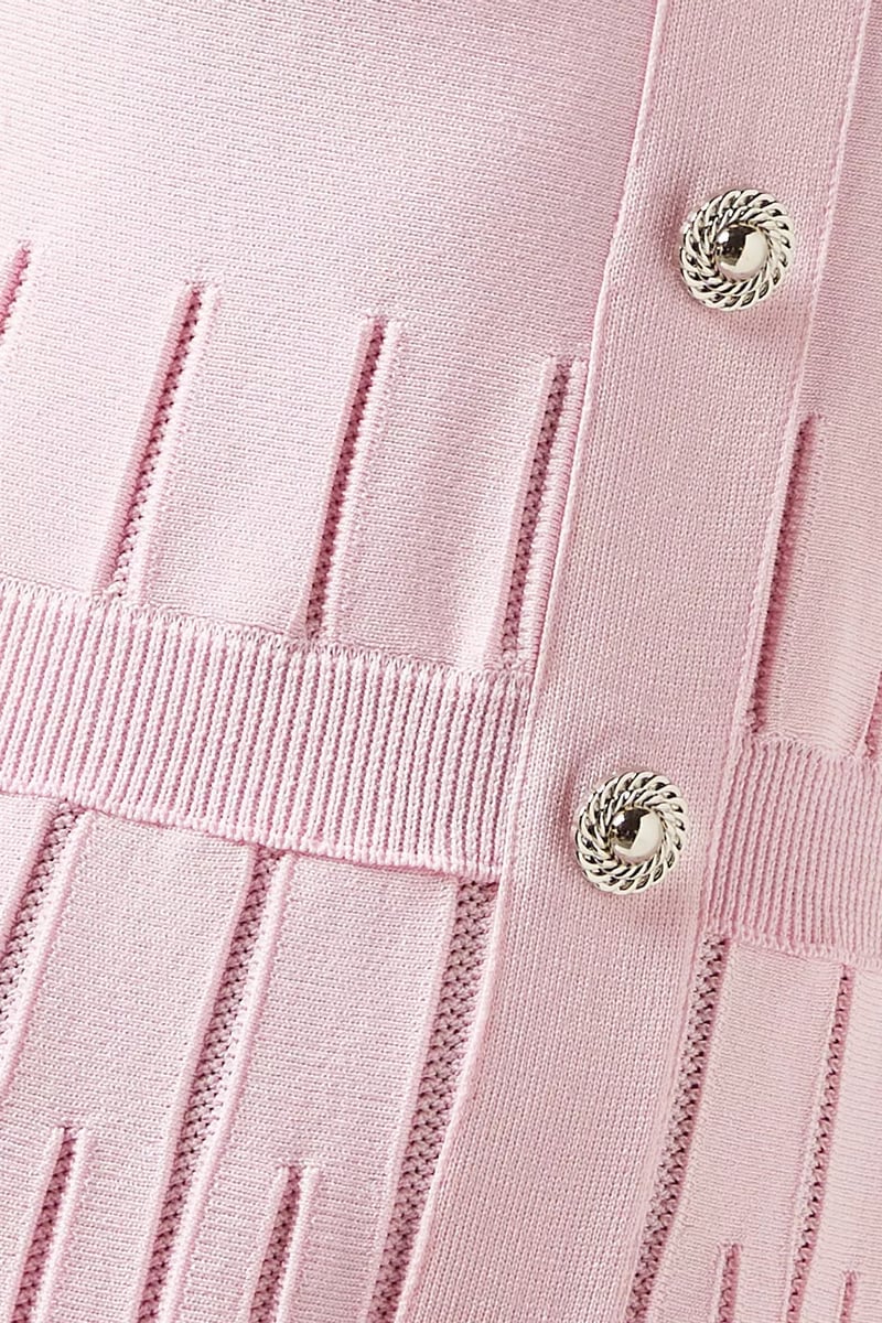 Pink Striped Knit Collared Midi Dress with Button Front