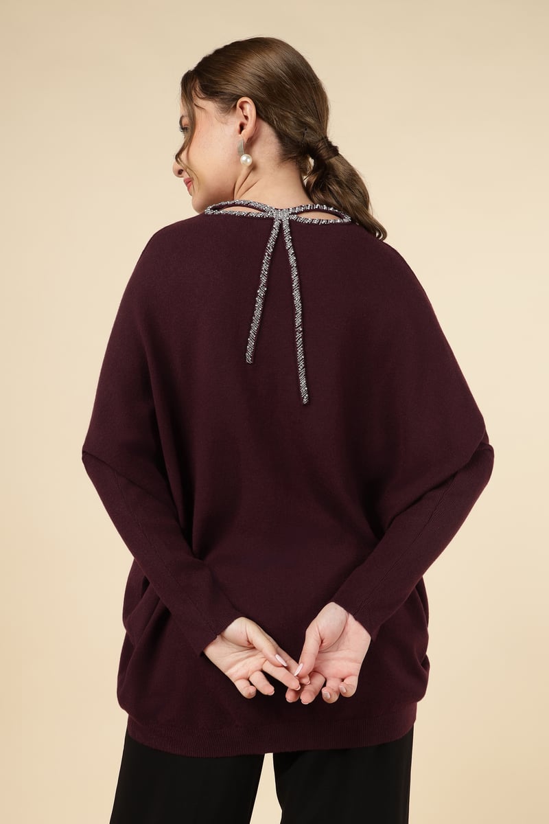 Bordo V-Neck Longline Relaxed Fit Sweater