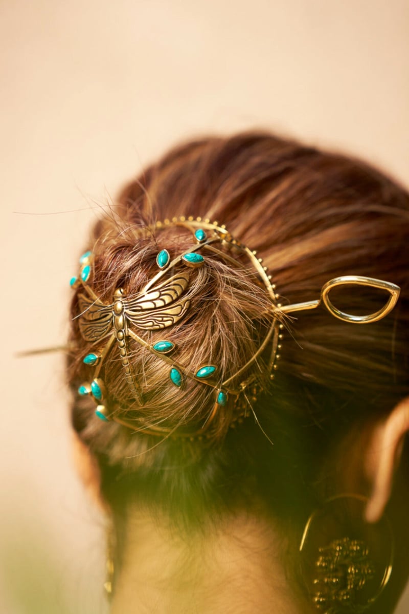 Turquoise Dragonfly Hair Bun & Hair Scrunchie