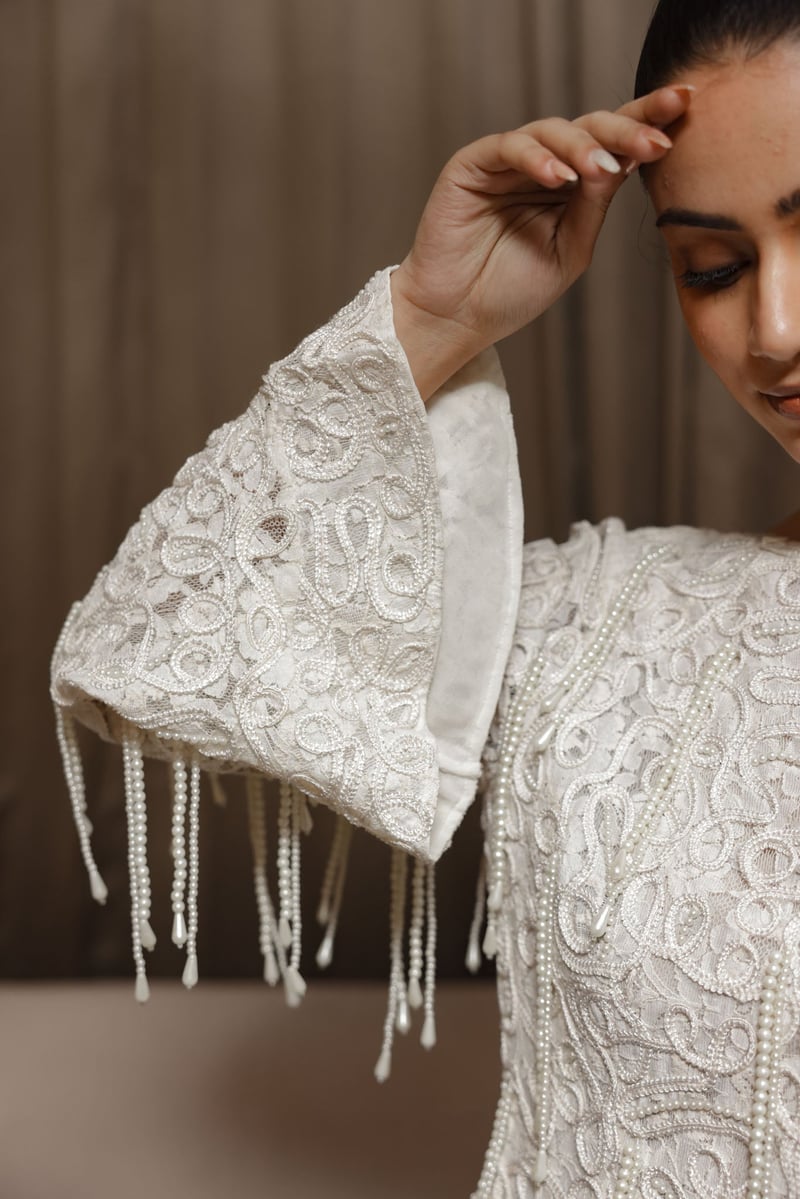 Ivory Textured Embroidered Open-Back Mini Dress