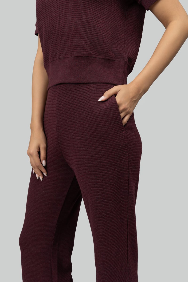 Burgundy Ottoman Rib Flared Lounge Pants